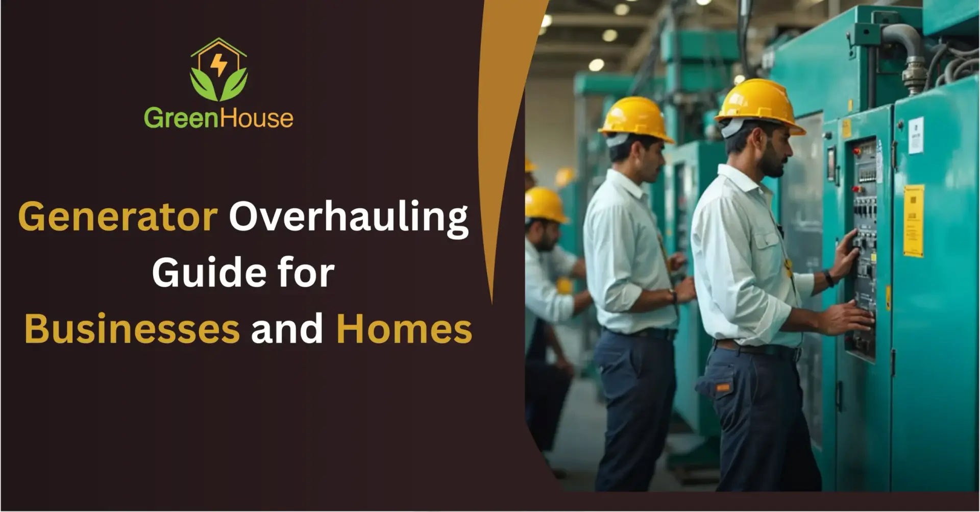 Technicians performing generator overhauling services for businesses and homes at Greenhouse